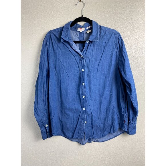 Levi's Blue Chambray Denim Long Sleeve Button up top Women size Large Streetwear - Picture 1 of 16
